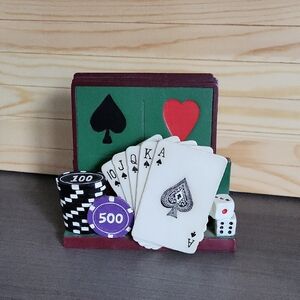 Hand Painted Resin 3D Poker Coaster Set, Stand with 4 Coasters, A. Richesco Co.